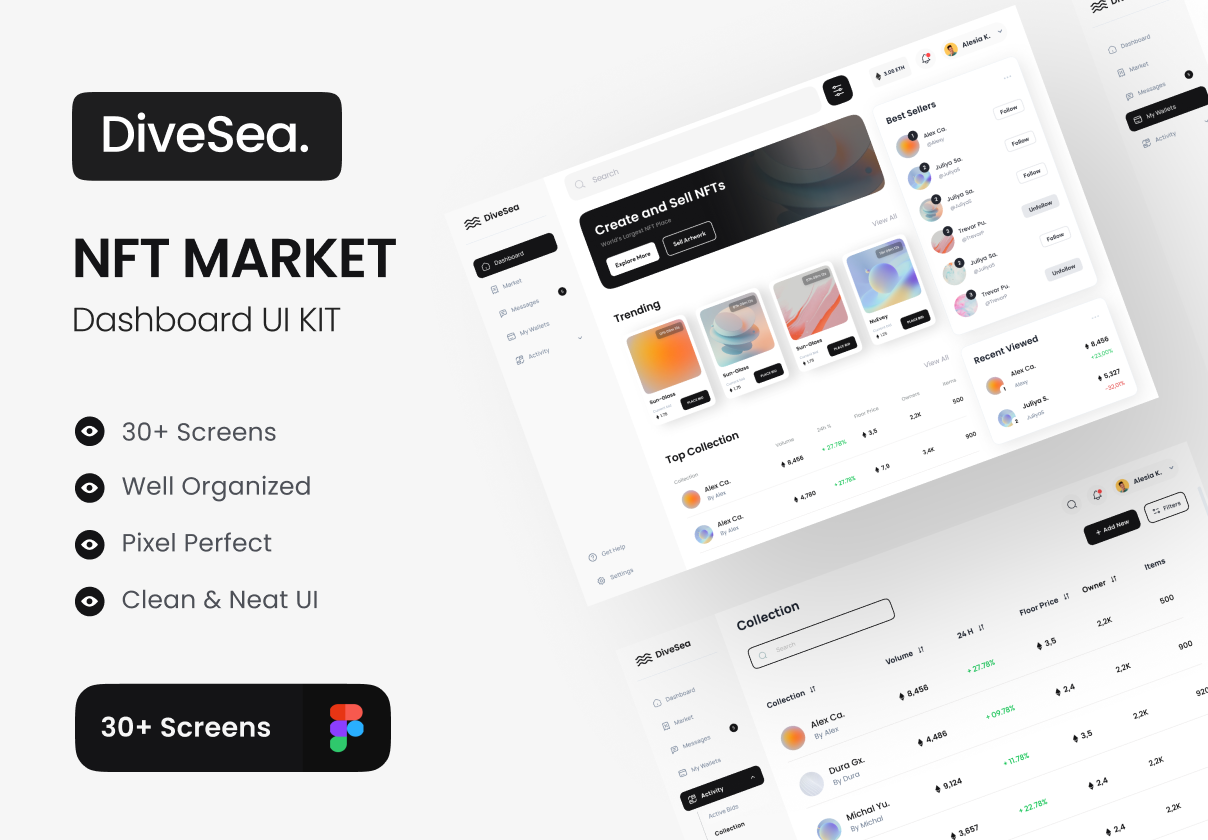 DiveSea - NFT市场仪表板UI KIT (DiveSea - NFT Market Dashboard UI KIT)