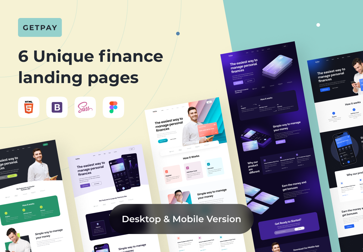 GetPay - 6个独特的金融登陆页面 (GetPay - 6 Unique Finance Landing Pages)