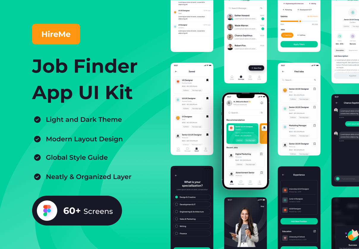 HireMe - 工作搜索器应用程序UI工具包 (HireMe - Job Finder App UI Kit)