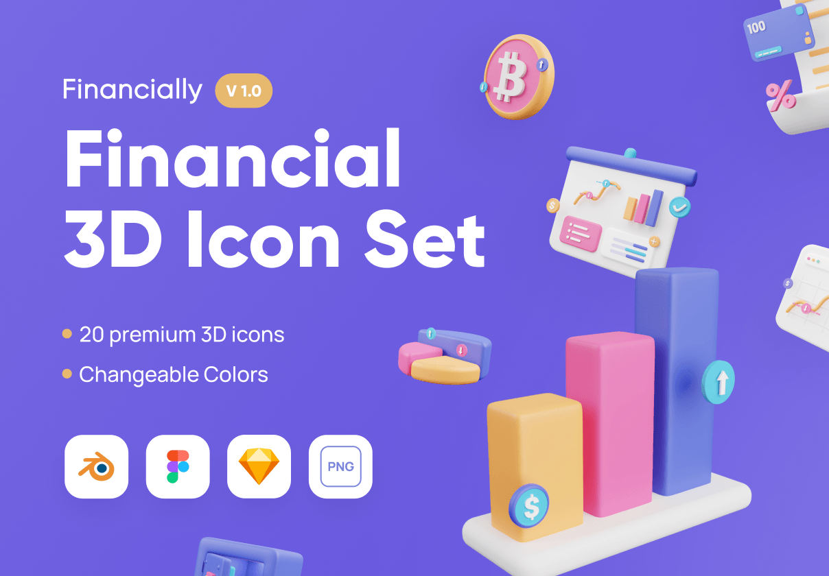 金融 - 金融3D图标集 (Financially - Financial 3D Icon Set)