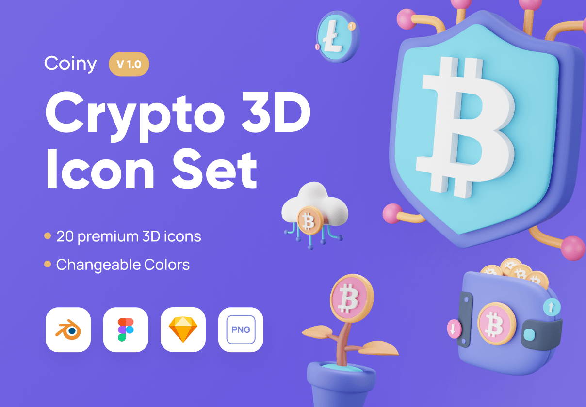 Coiny - Crypto 3D图标集 (Coiny - Crypto 3D Icon Set)