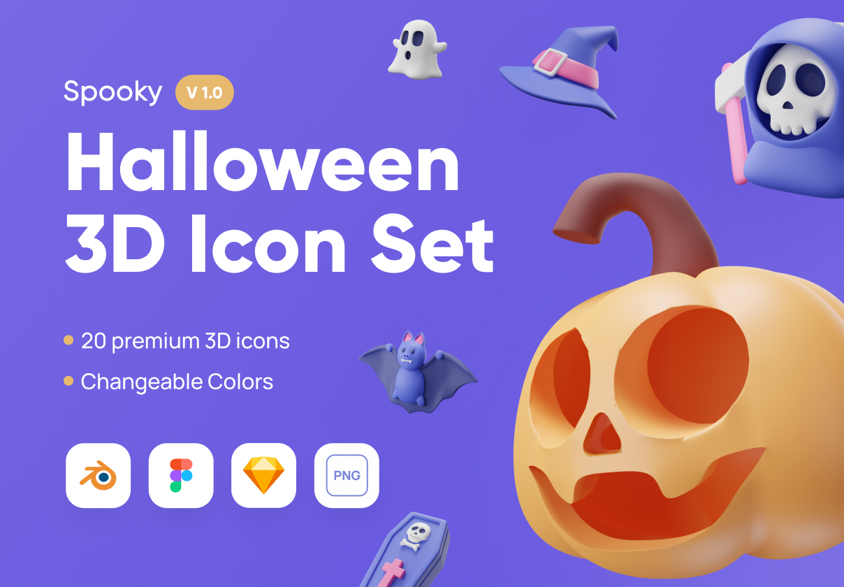 诡异的 - 万圣节3D图标集 (Spooky - Halloween 3D Icon Set)