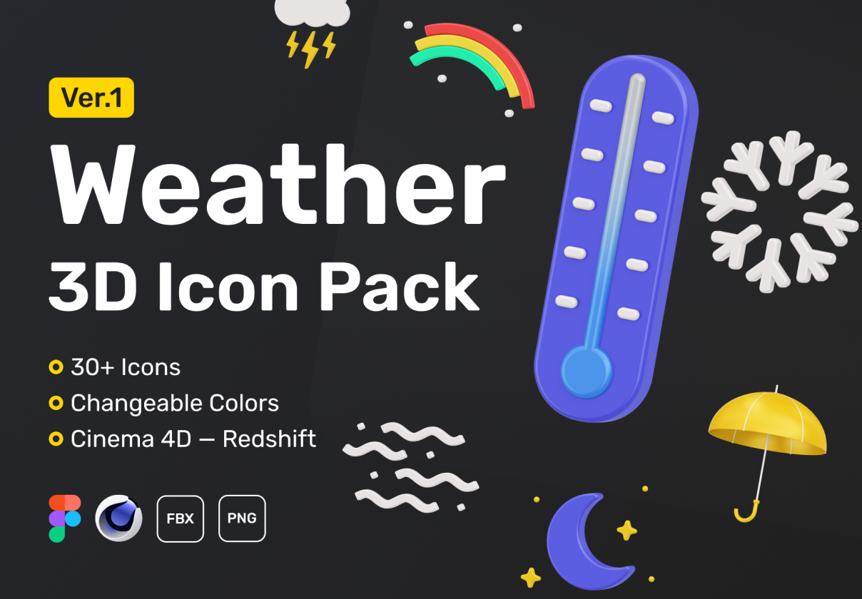 天气3D图标集 (Weather 3D Icon Set)