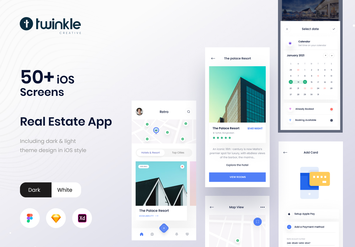复古 - 房地产应用UI KIT (Retro - Real Estate App UI KIT)