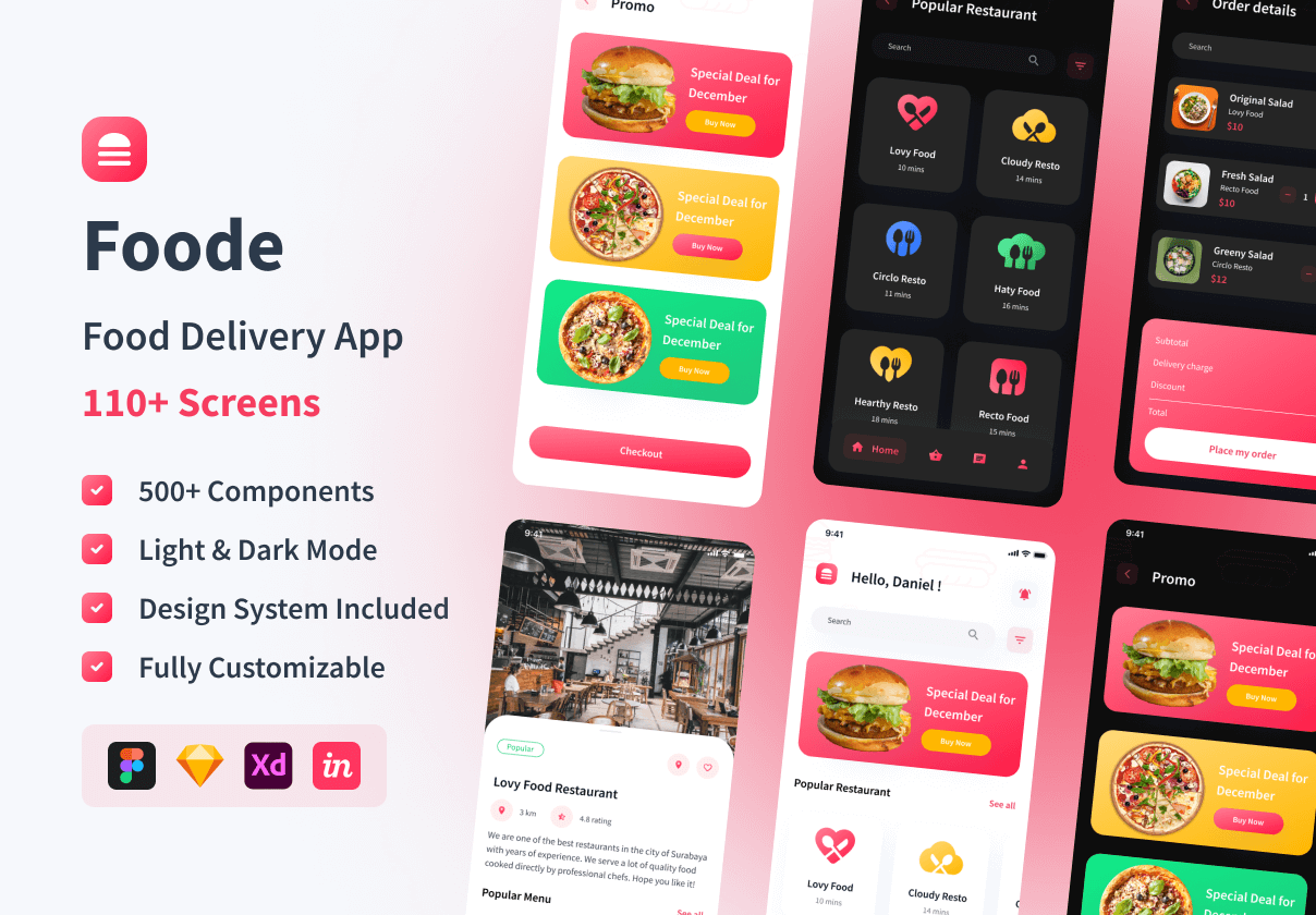 Foode - 食品配送移动应用UI Kit (Foode - Food Delivery Mobile App UI Kit)