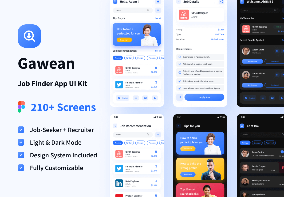 Gawean - 工作搜索应用UI包 (Gawean - Job Finder App UI Kit)