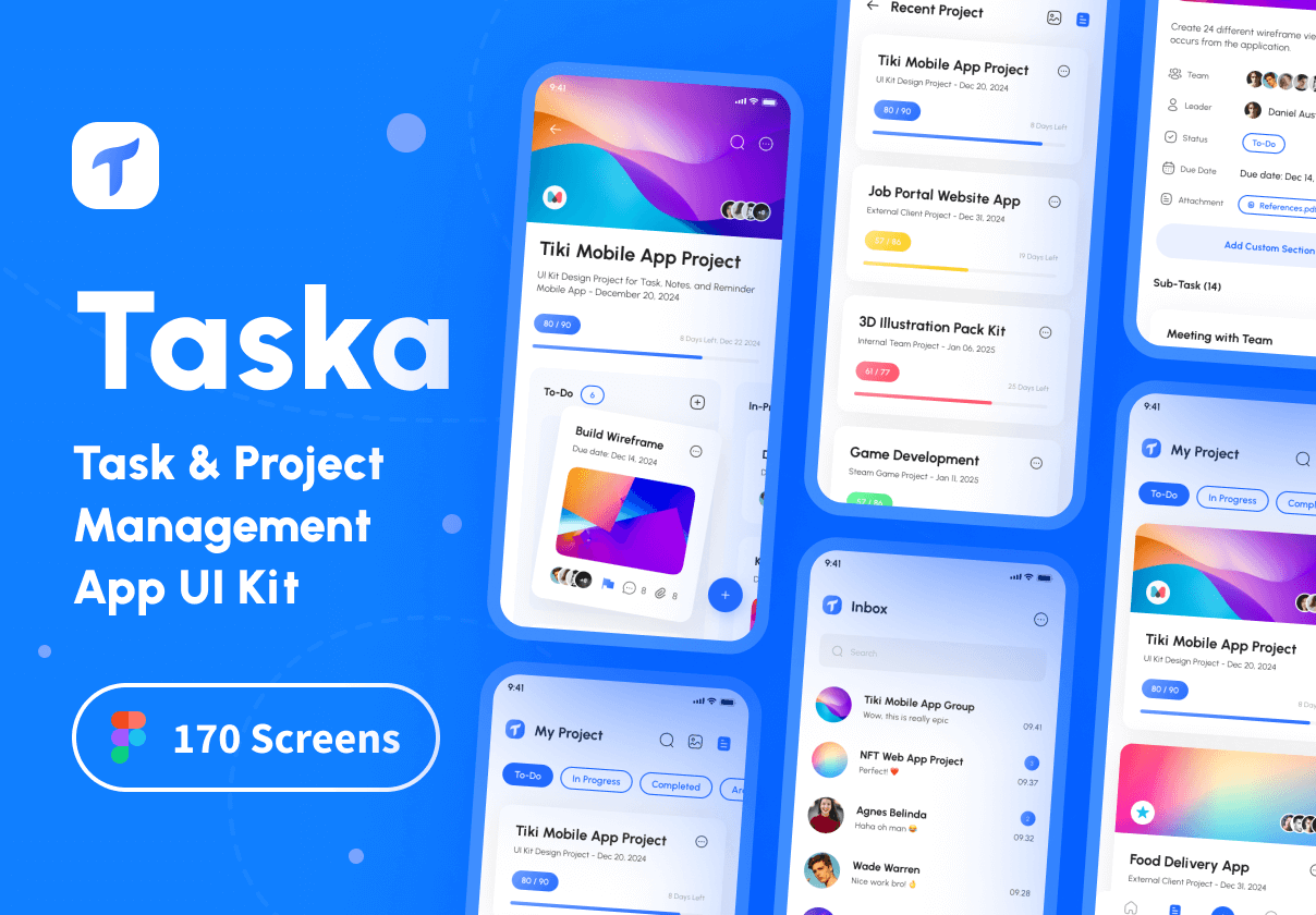 Taska - 任务 _ 项目管理应用程序UI工具包 (Taska - Task _ Project Management App UI Kit)