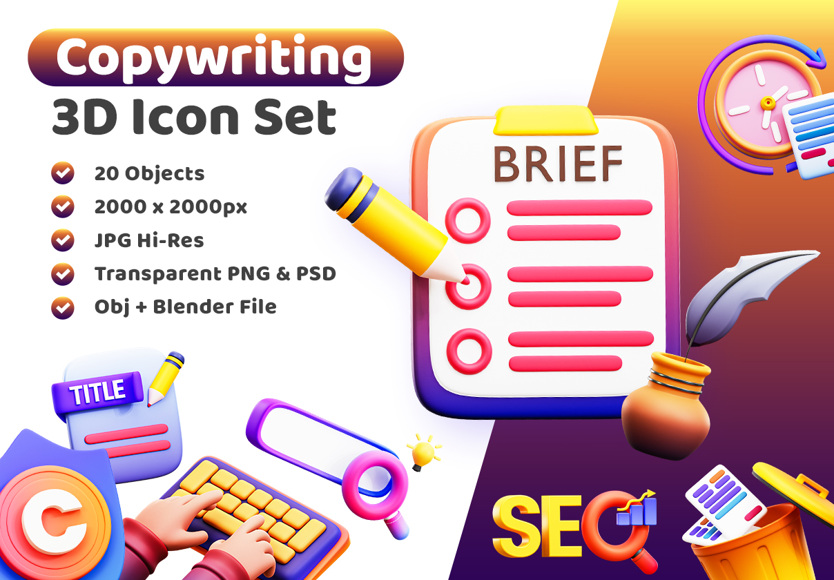 3D文案写作图标 (3d Copywriting Icon)