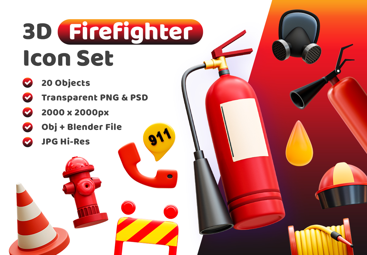 3d消防员图标 (3d Firefighter Icon)