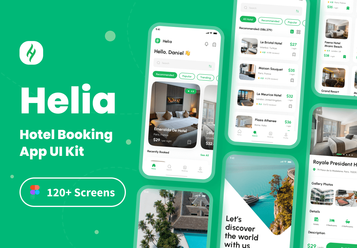 Helia - 酒店预订应用程序UI套件 (Helia - Hotel Booking App UI Kit)