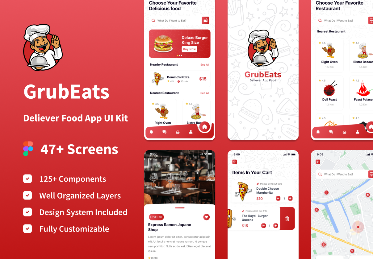 GrubEats送餐应用食品用户界面套件 (GrubEats Delivery App Food UI Kit)