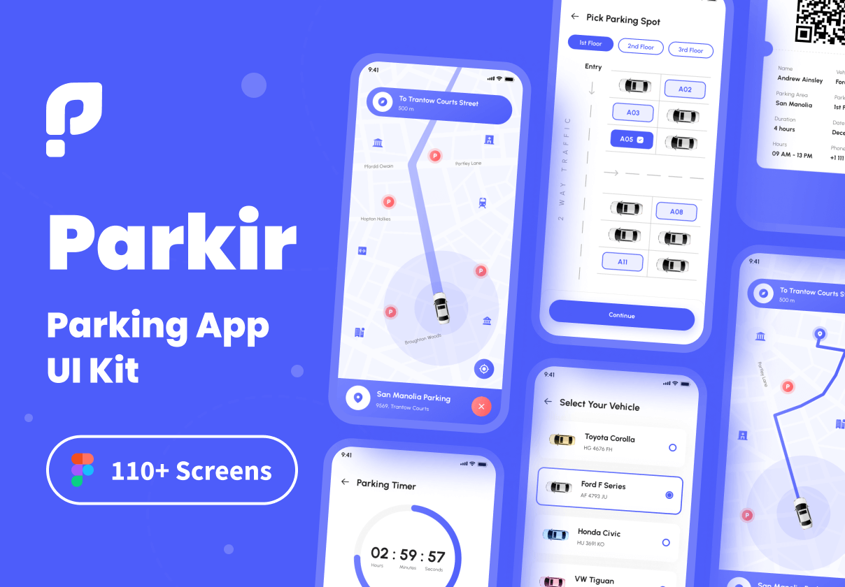 Parkir - 停车应用UI套件 (Parkir - Parking App UI Kit)