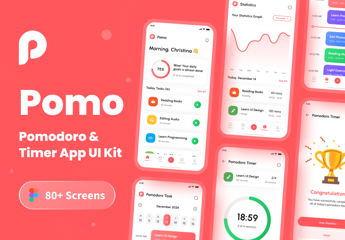 Pomo - Pomodoro _ 计时器应用UI工具包 (Pomo - Pomodoro _ Timer App UI Kit)
