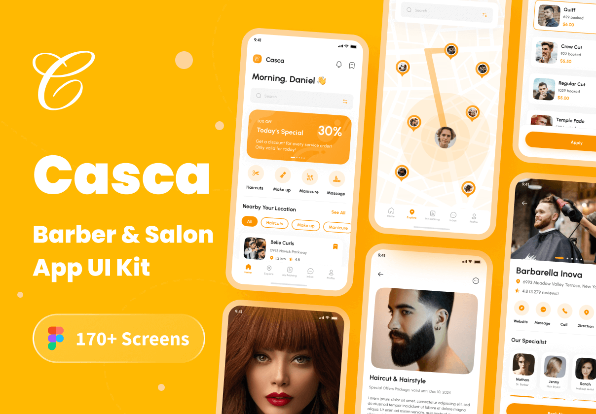 Casca - 理发师_沙龙应用UI工具包 (Casca - Barber _ Salon App UI Kit)