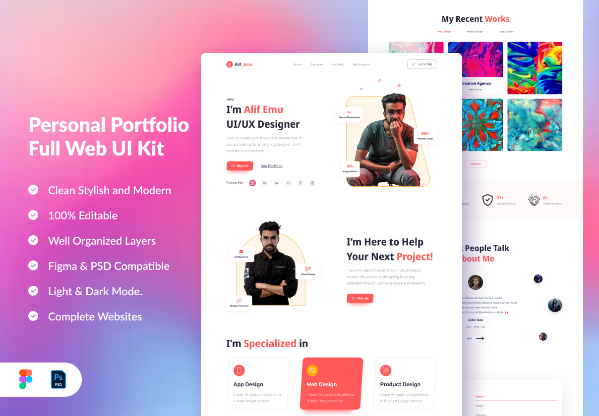 个人投资组合网络UI套件 (Personal Portfolio Web UI Kit)