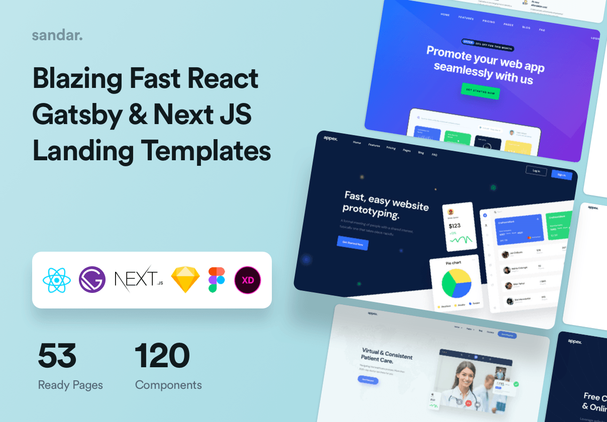 Sandar - React登陆页模板 (Sandar - React Landing Page T