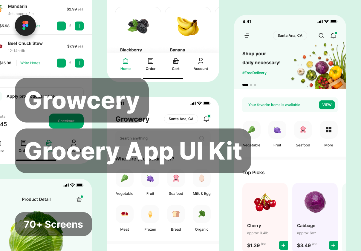 Growcery - 杂货店应用UI包 (Growcery - Grocery App UI Kit)