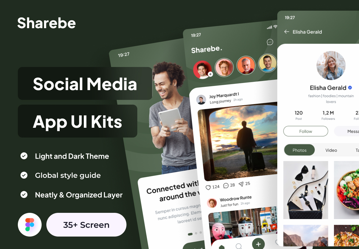 Sharebe - 社交媒体应用程序UI套件 (Sharebe - Social Media App UI Kits)