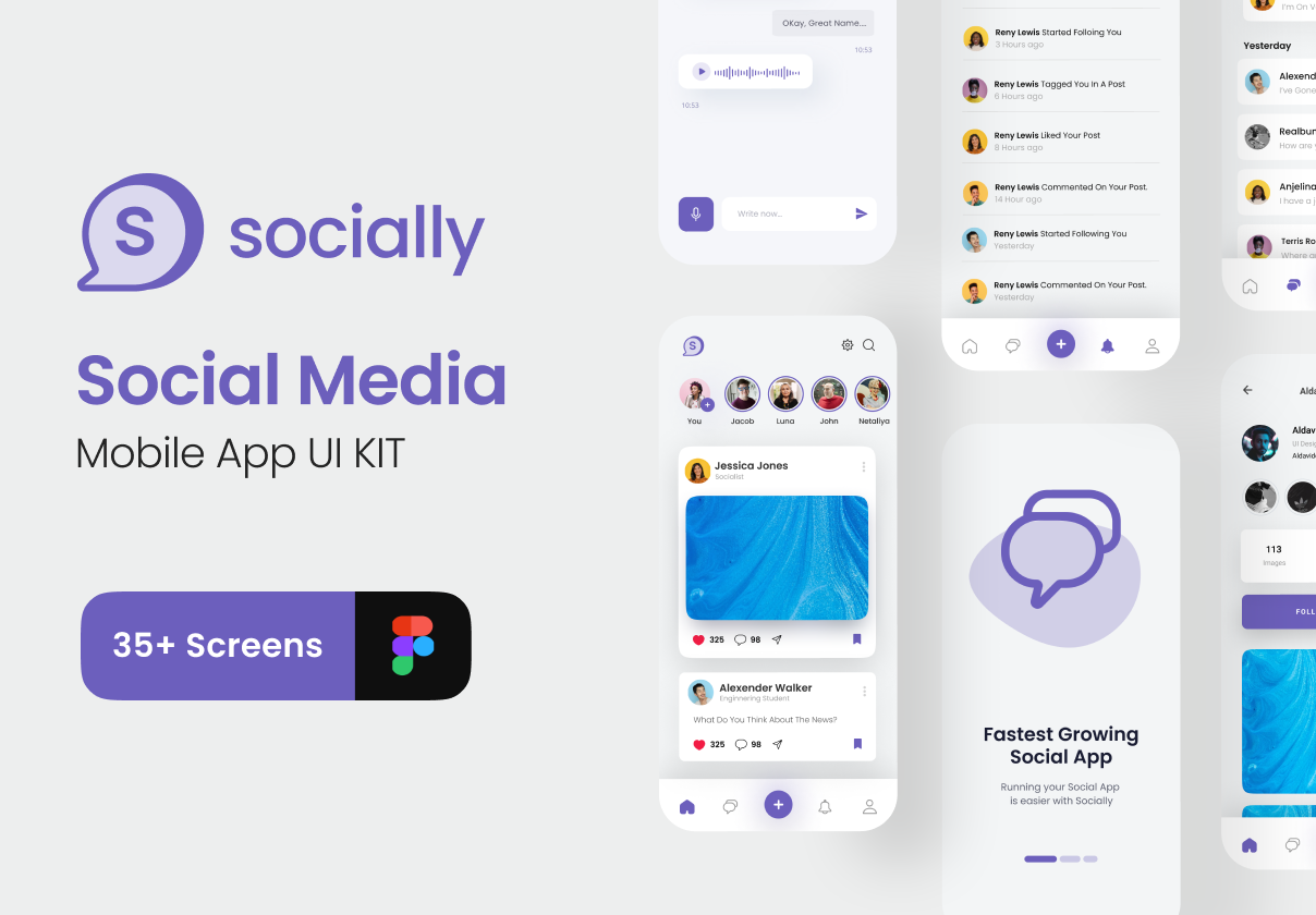 Socially - 社会媒体应用程序UI KIT (Socially - Social Media App UI KIT)