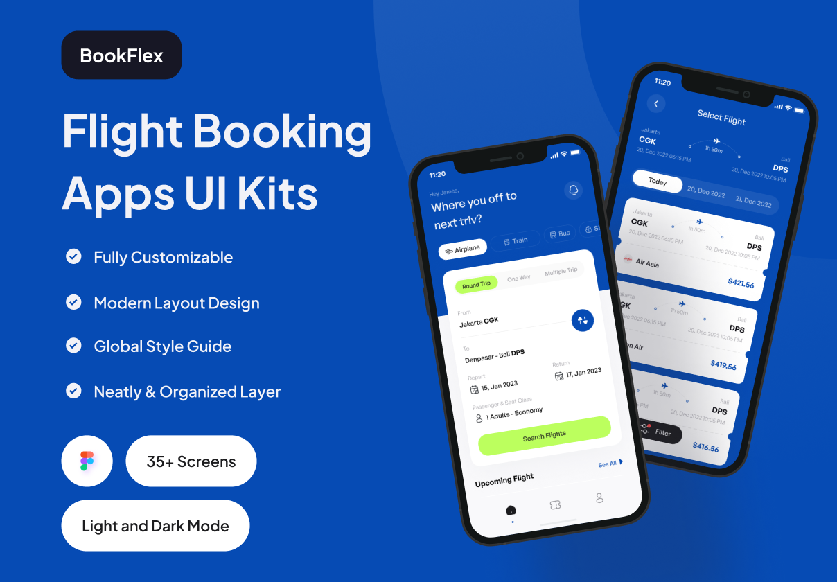BookFlex - 航班预订应用程序UI套件 (BookFlex - Flight Booking Apps UI Kit)