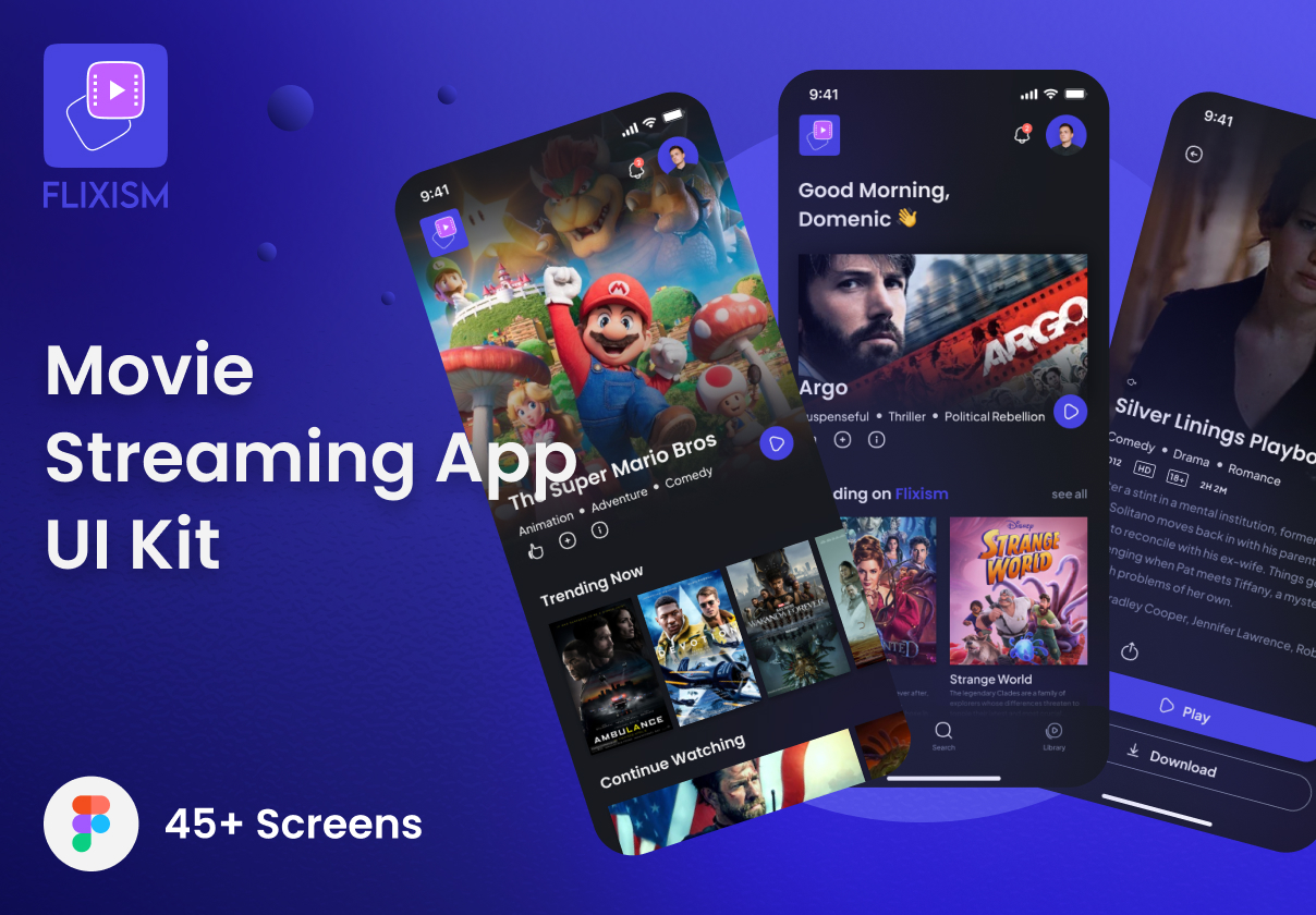 Flixism - 电影流媒体应用UI套件 (Flixism - Movie Streaming App UI Kit)
