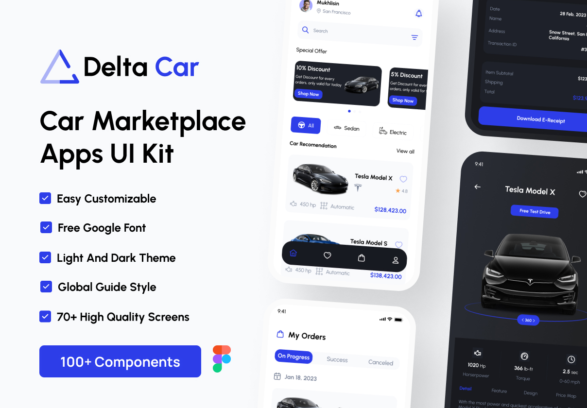Delta Car - 汽车市场应用程序 UI 工具包 (Delta Car - Car Marketplace Apps UI Kit)