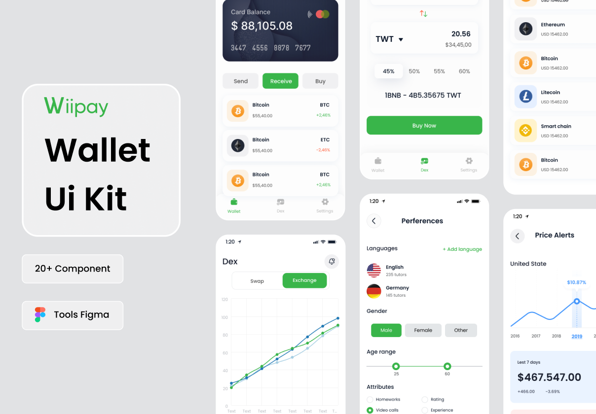 Wiipay - Crypto Blockchain Exchange Wallet Mobile App UI UX Design UI Kit (Wiipay - Crypto Blockchain Exchange Wallet Mobile App UI UX Design UI Kit)