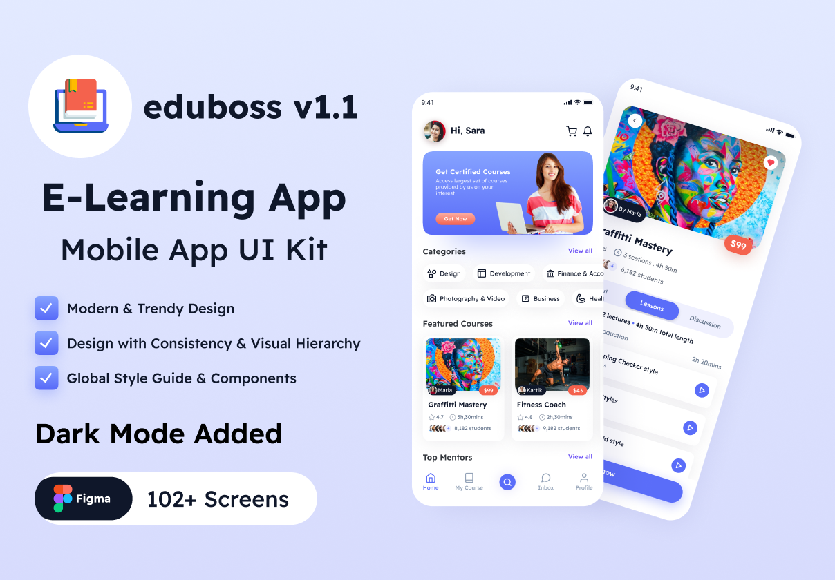 教育类应用UI套件--Eduboss电子学习应用 (Eduboss E-Learning App UI Kit)