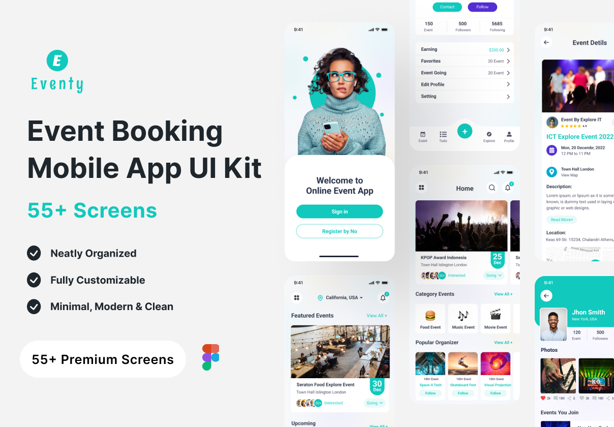 偶数--活动预订应用程序UI套件 (Eventy- Event Booking App UI Kit)