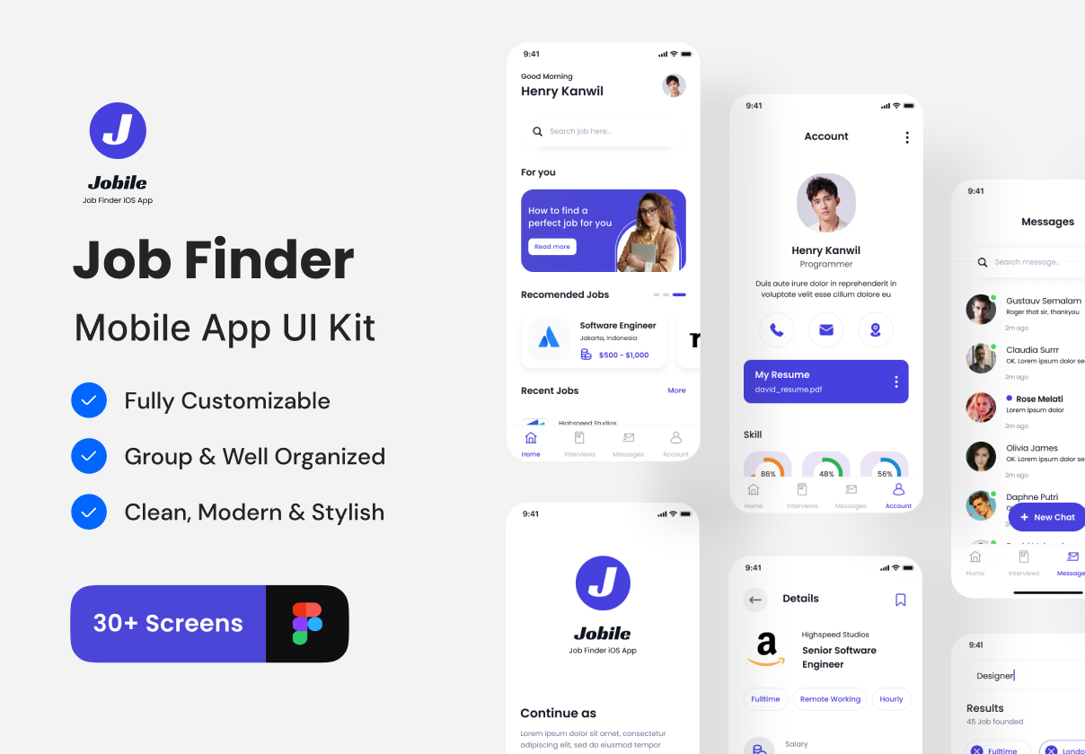 Jobile - 工作搜索器应用程序Ui Kit (Jobile - Job Finder App Ui Kit)