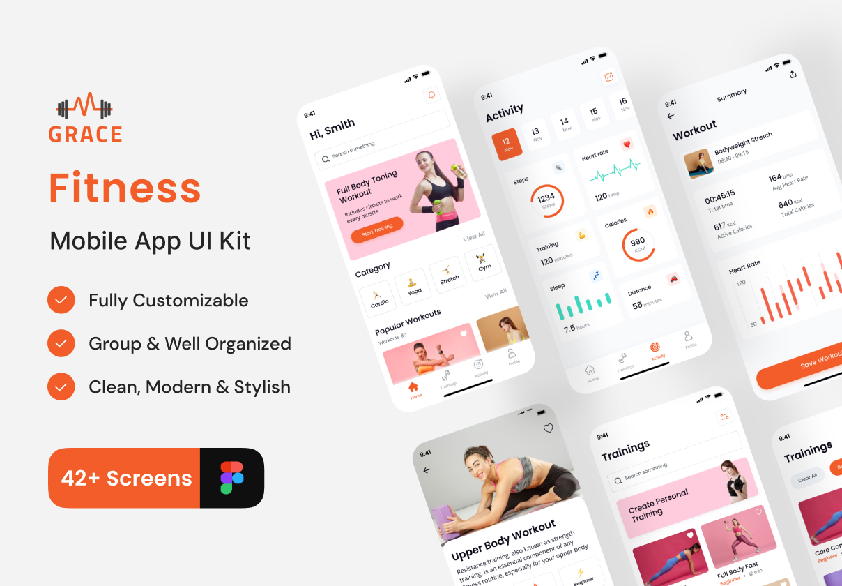 格蕾丝 - 健身应用UI套件 (Grace - Fitness App UI Kit)