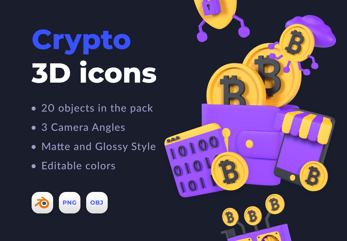加密货币3D图标 (Cryptocurrency 3D icons)