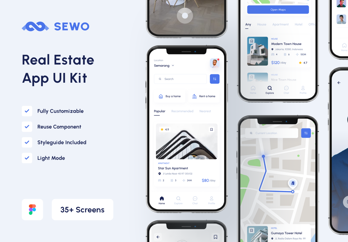 Sewo - 房地产移动应用UI包 (Sewo - Real Estate Mobile App UI Kit)