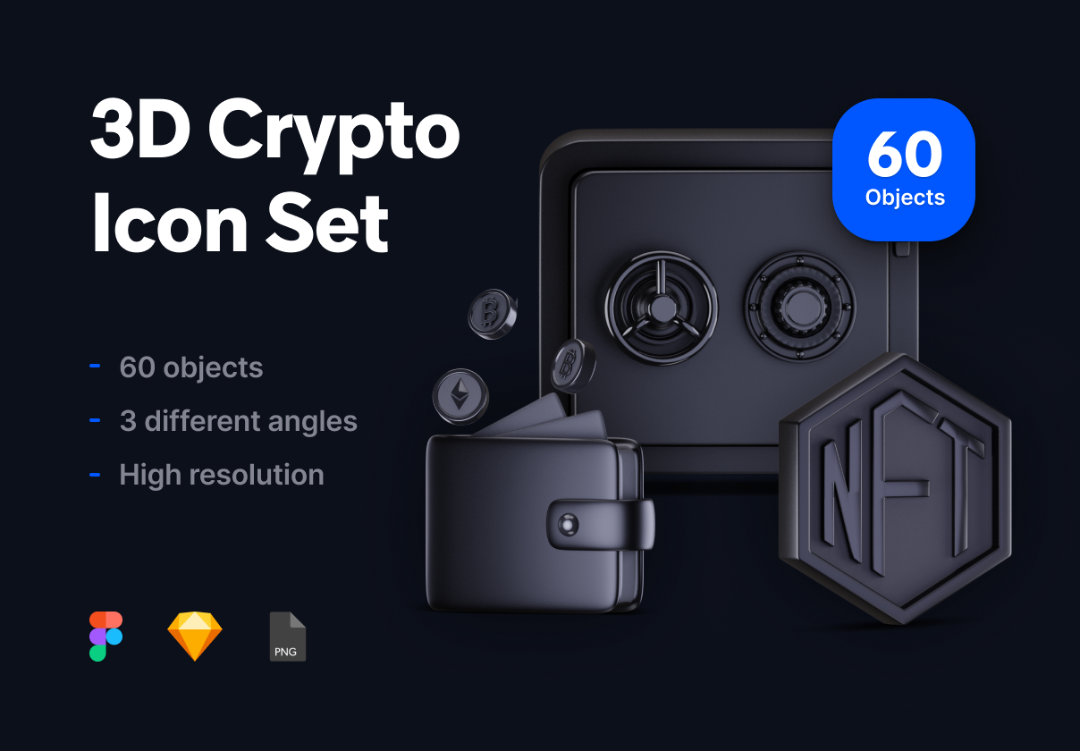 3D加密货币图标集 (3D Crypto Icon Set)