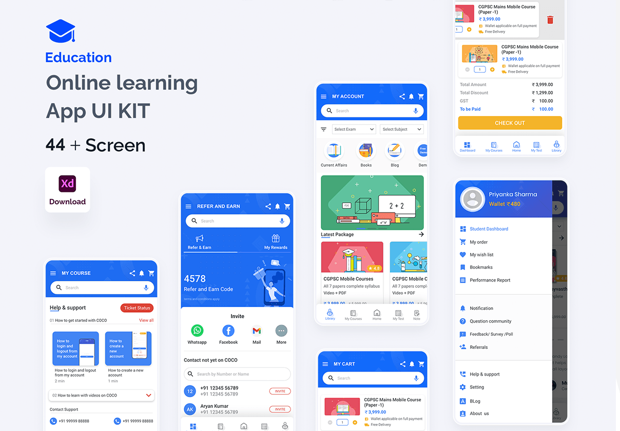 教育学习APP自适应平台UI包 (Education Learning App Adaptive P