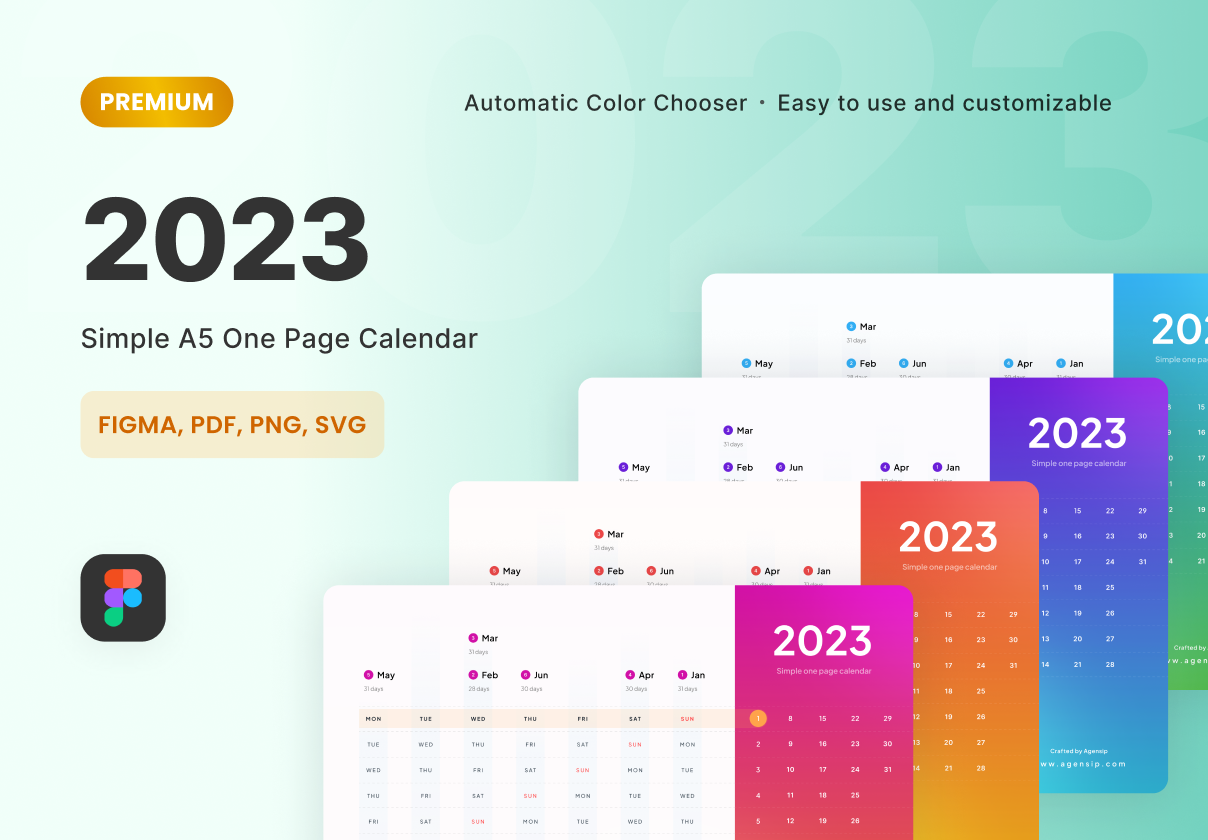 2023单页日历 - 高级版 (2023 One Page Calendar - PREMIUM Version)