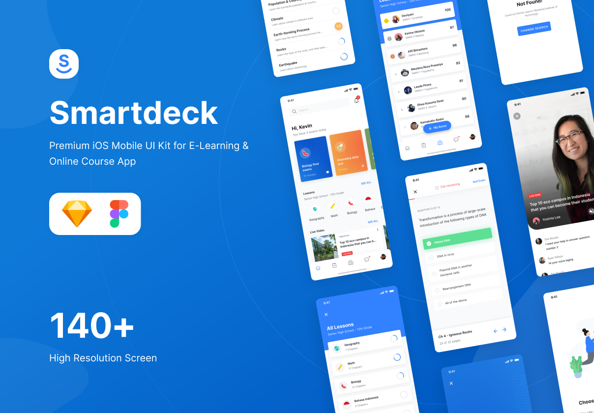 聪明的学生移动课程电子学习应用UI包 (Smartdeck Student Mobile Course E-Learning App UI Kit)
