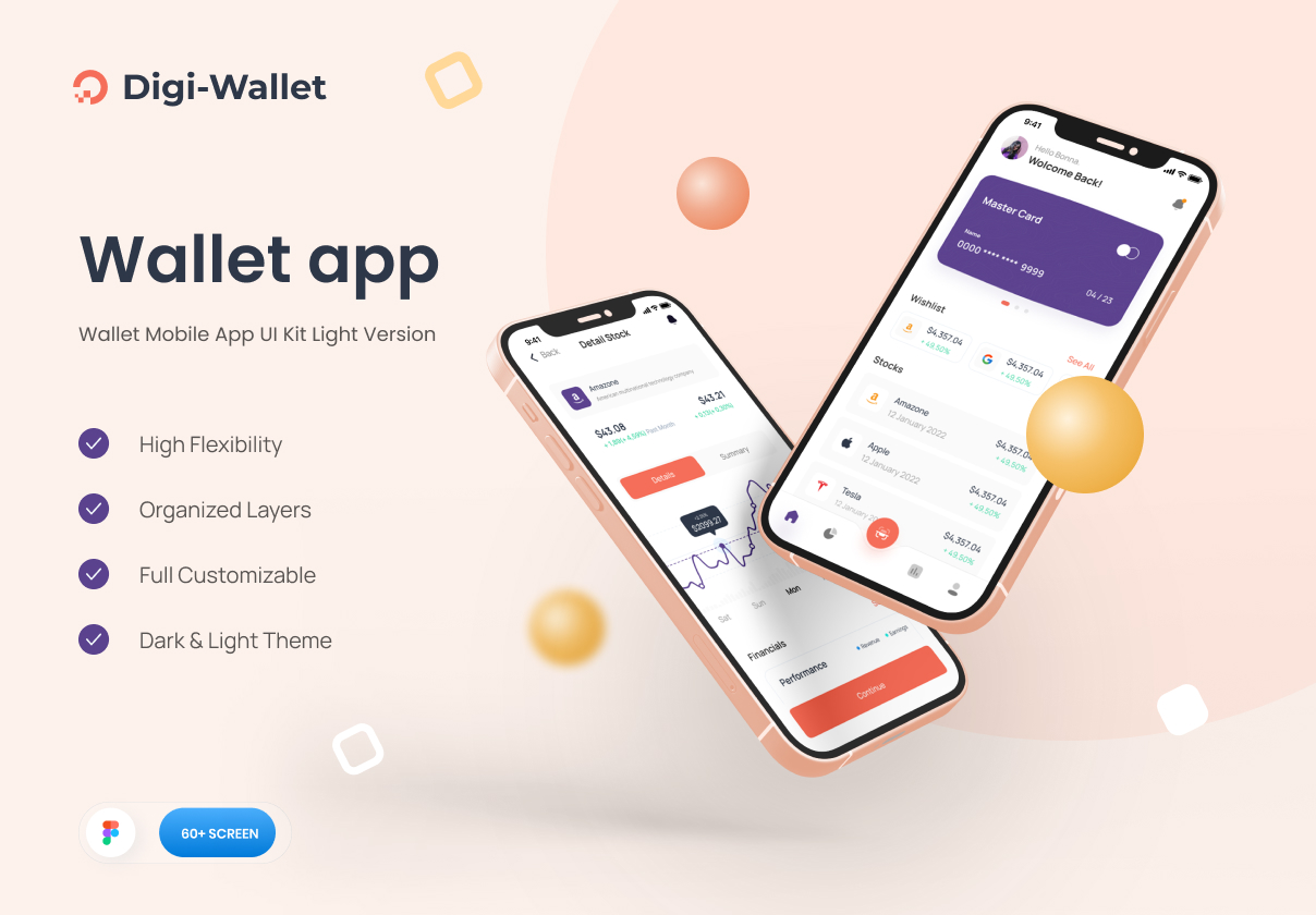 Digiwallet - 股票市场应用UI KIT设计 (Digiwallet - Stock Market App UI KIT Design)