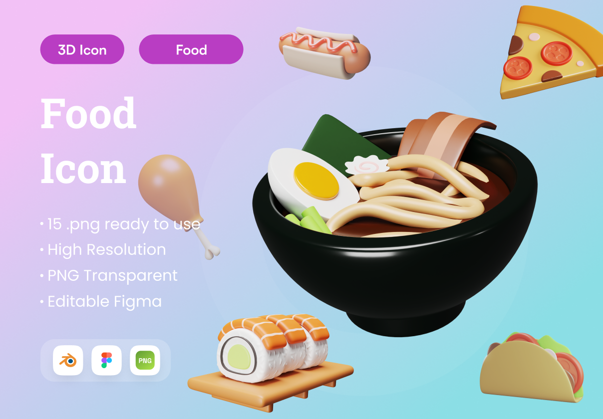 食品三维插图 (Food 3D Illustration)