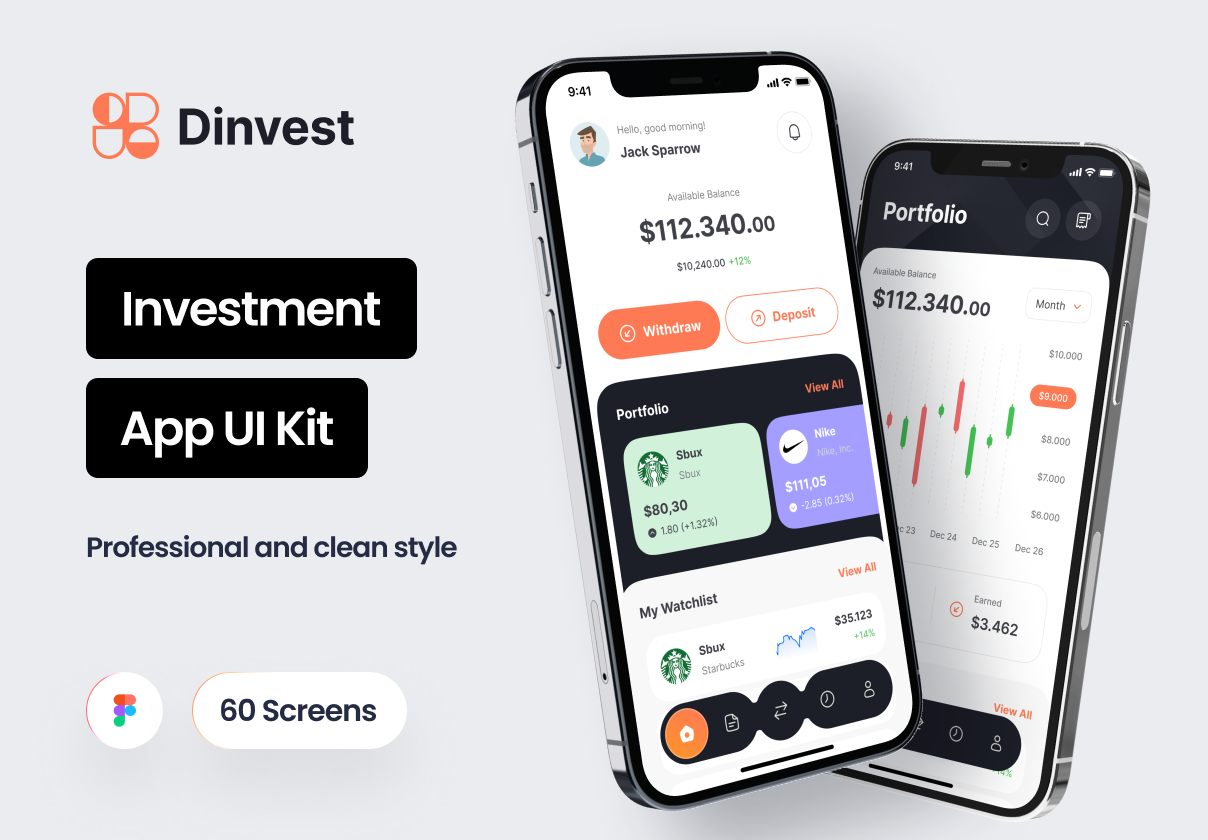 Dinvest - 投资移动应用UI Kit (Dinvest - Investment Mobile App UI Kit)