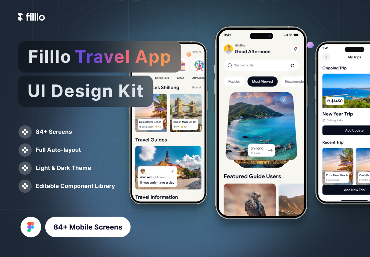 Filllo旅游应用UI设计套件 (Filllo Travel App UI Design Kit)