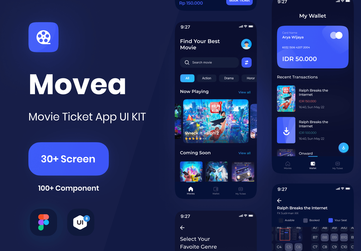 Movea - 电影票应用程序UI工具包 (Movea - Movie Ticket App UI