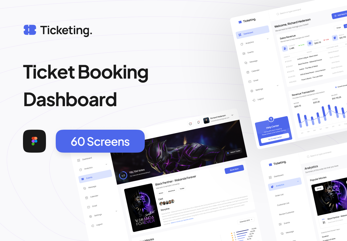 Ticketing - 订票仪表板UI套件 (Ticketing - Ticket Booking Dashboard UI Kit)