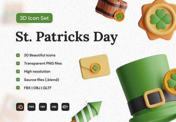 圣帕特里克节 3D 图标集 (St. Patricks Day 3D Icon Set)