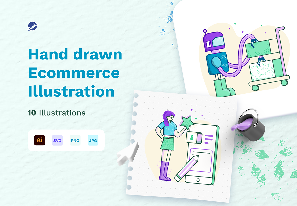 手绘的电子商务插图包 (Hand-drawn Ecommerce Illustration Pack)
