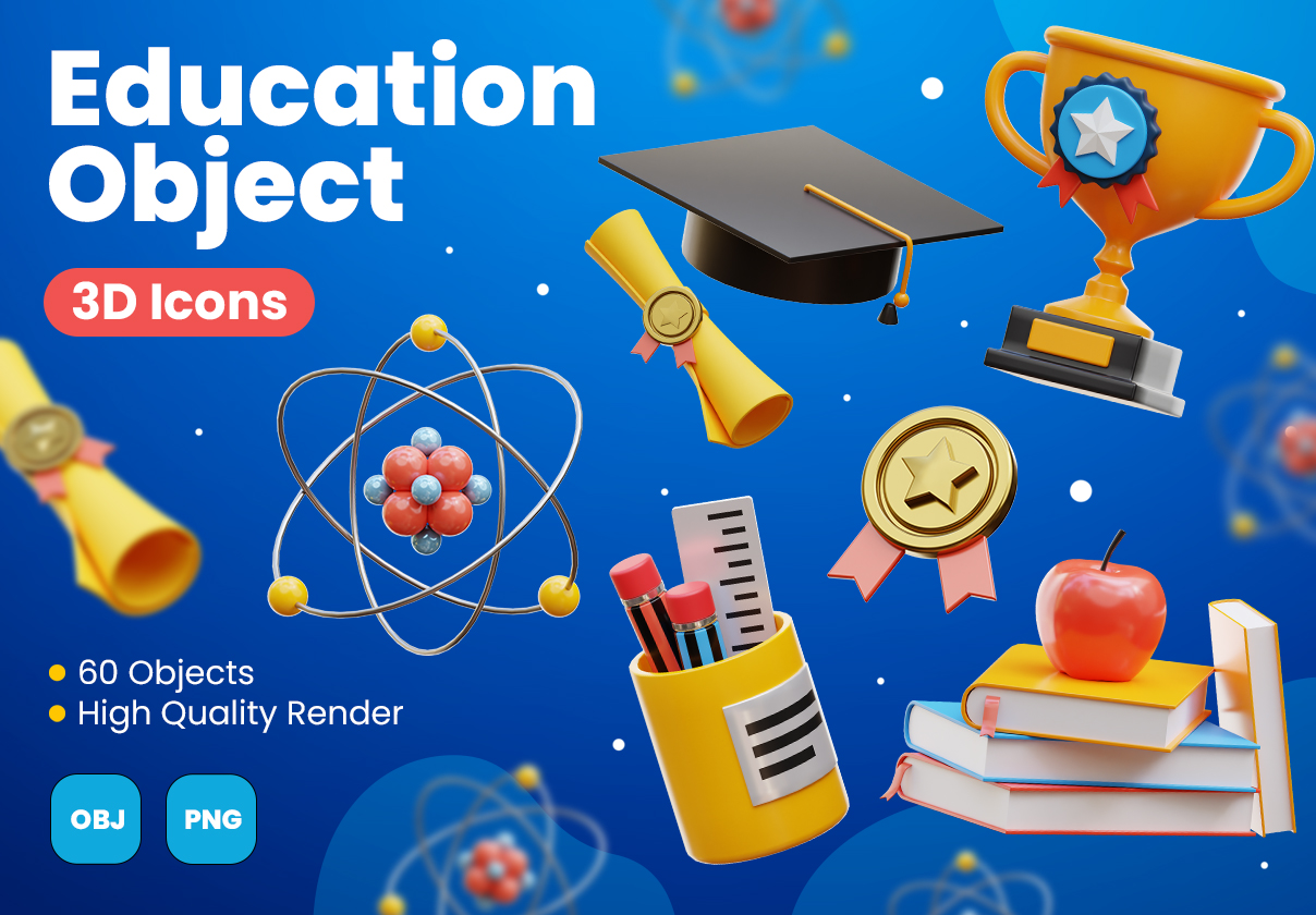 教育对象3D图标 (Education Object 3D Icons)