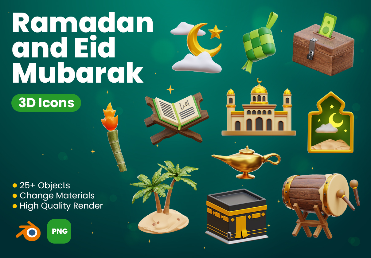 斋月和开斋节3D图标包 (Ramadan and Eid Mubarak 3D Icon Pack)
