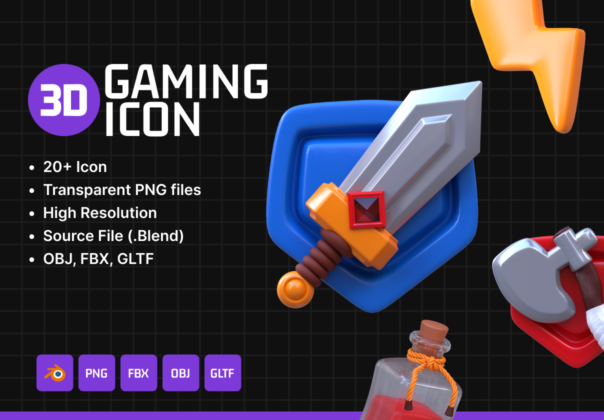 三维风格化的游戏图标 (3D Stylized Gaming Icon)
