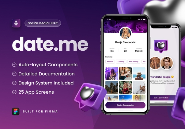 Date.me- 约会应用程序 UI 工具包 (Date.me - Dating App UI Kit)