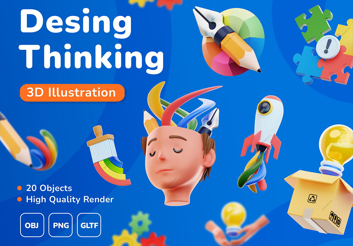 20个3D设计思维图标集 (20 3D Design Thinking Icon Set)